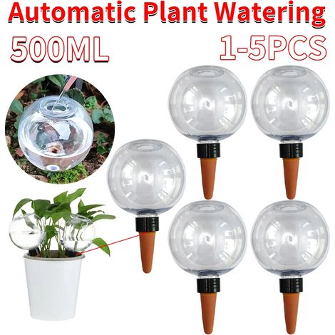 (4 pièces, Royaume-Uni) Ampoules d'arrosage automatique en plastique pour plantes, 500 ml, en forme de globe, système d'irrigation goutte à goutte pour plantes en pot