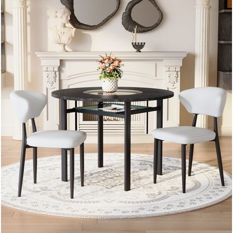Set tavolo rotondo con 2 sedie in PU e vetro OKMYHOME (1/5)