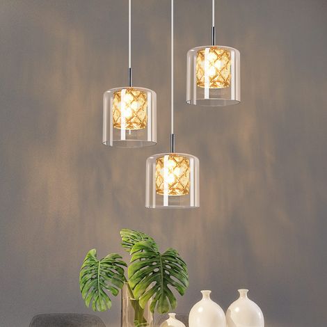 GBLY Pendelleuchte Esstisch Glas Esstischlampe - Hängelampe 3 Flammig Hängeleuchte Modern G9 Esszimmerlampe 120CM Höhenverstellbar Vintage Pendellampe für Esszimmer Küche (ohne Leuchtmittel)