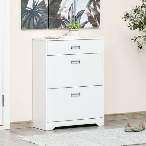 Meuble à chaussures avec 2 tiroirs rabattables étagère réglable + 1 tiroir jusqu'à 16 paires 70L x 29l x 92H Blanc (1/5)