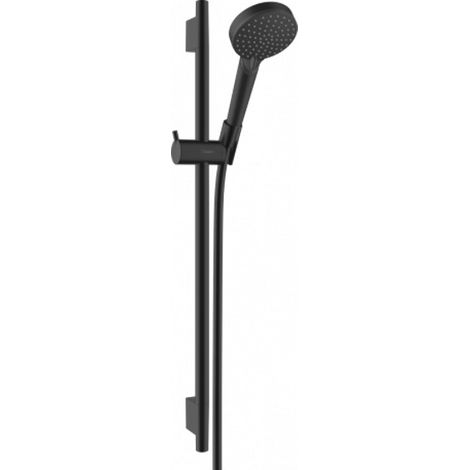Hansgrohe Vernis Blend Conjunto de ducha con mezclador de bañera y ducha + Teleducha de 2 chorros + Barra de 65 cm, negro mate (71440670-V