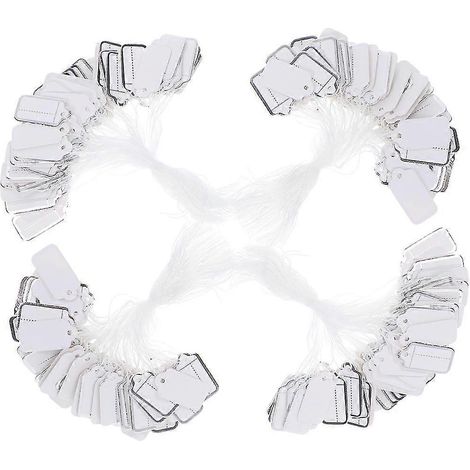 500 étiquettes de prix avec ficelle de suspension pour bijoux / vêtements / chaussures / papeterie (blanches) (1/4)
