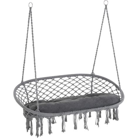 Two-Seater Boho Macrame Hammock Swing - Grey