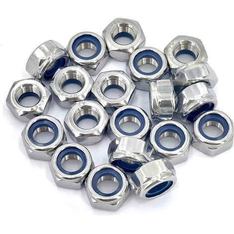 20 écrous hexagonaux autobloquants, DIN 985, insert nylon, M5, acier inoxydable A2 304 (1/5)