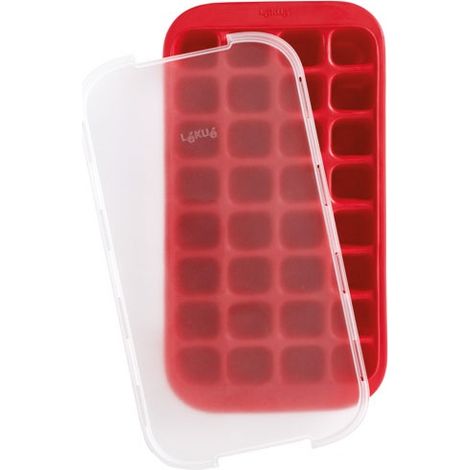 Maxi-Eiswürfelschale 32 Stück Rot + Deckel - Lekue