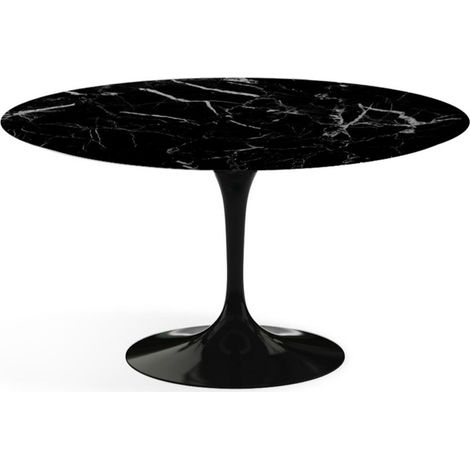 Table tulipe ronde 180 cm marbre noir pied noir mat (1/5)