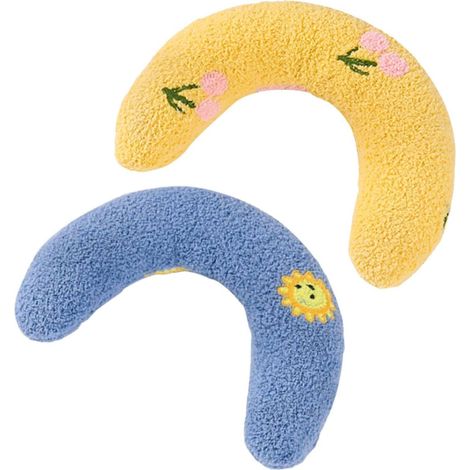 2 Coussin, Forme U, Peluche, Bleu Jaune, Petit Animal (1/5)