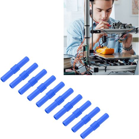 J.20009 Adaptateur banane femelle-femelle 4 mm, coupleur banane isolé pour court-circuit, vendu par paquets de 10, bleu. (1/5)