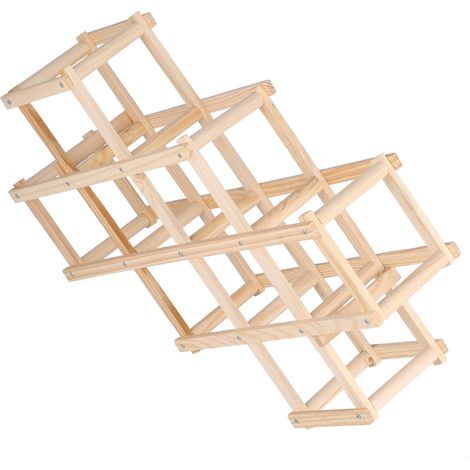 Casier à vin pliable en bois naturel, support pour 10 bouteilles, étagère décorative créative en bois pour rangement de vins (1/5)
