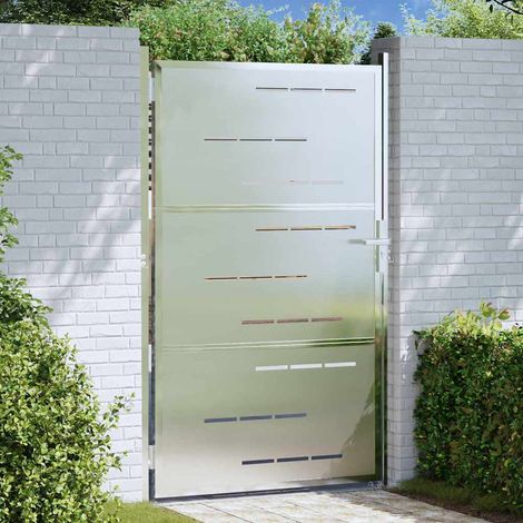 Gartentor mit Schloss Silber 85 x 144 cm Edelstahl