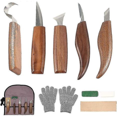 Ensemble de 10 outils de sculpture sur bois en acier au carbone avec couteau à crochet, outils de gravure professionnels compatibles avec le travail du bois. (1/5)