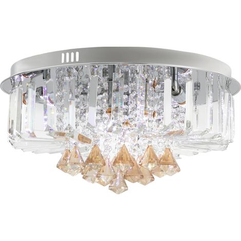 Lustre, Luxe Contemporain en Verre Cristal, Plafonnier Rond LED, 50 cm de Diamètre (1/2)