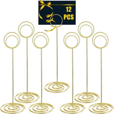 12 Pièces Porte-Numéros de Table, 22CM Grand Porte-Cartes Supports pour Tableaux en Fil Métallique pour Lieu Menu Mémo Nom Cartes dans Mariage Fête Réception Restaurant Maison Bureau (Dorés) (1/5)