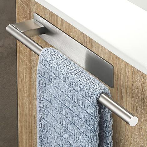 Porte Serviette Salle De Bain sans Percage, Porte-Serviettes Adhesif Porte Serviettes Mural, Acier Inoxydable Support de Serviettes, Towel Rail Holder Brossé Argent (1/4)