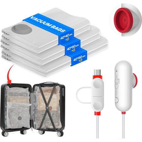 Sac Sous Vide Vêtements avec Pompe USB, 9 Sac de Rangement Sous Vide (3x 40x40cm, 3x 40x50cm, 3x 40x60cm), Réutilisables et Portables, Idéal pour Rangement Vêtements et Penderies, Voyages