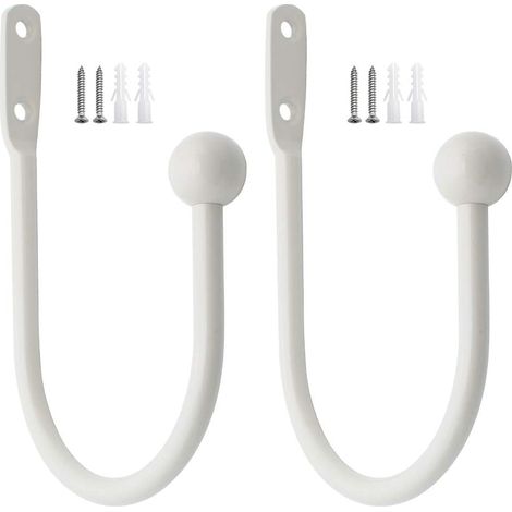 Embrasse Rideau - Métal Blanc Forme U - Pour Fixation Murale - Décoration Intérieure - Lot de 2 (1/5)