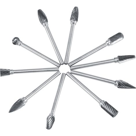 Lot de 10 fraises rotatives en carbure de tungstène, tige 3 mm, diamètre de coupe 6 mm, coupe simple pour défonceuse. (1/5)