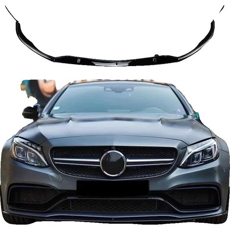 Spoiler delantero, plástico ABS de alta resistencia, compatible con Mercedes-Benz Clase C 2015-2022, instalación directa, aerodinámica mejorada, acabado en negro brillante. (1/5)