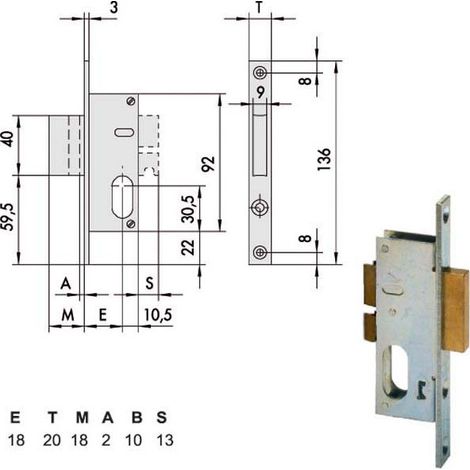 Serrure d'insertion pour montants All 44246-18-0 Cisa