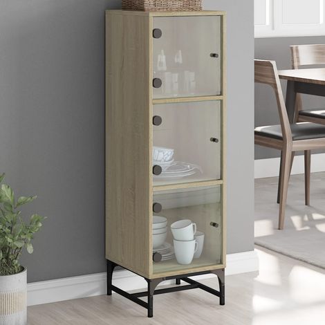 Buffet avec portes en verre-Meuble de rangement chêne sonoma 35x37x120 cm 522408 (1/5)