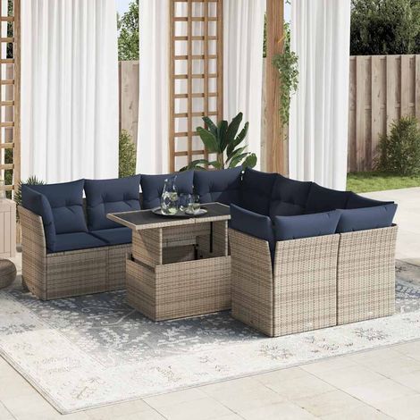 Set sofás jardín y cojines 9 pzas ratán sintético acacia gris vidaXL (1/5)