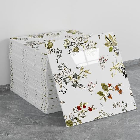 JSSEVN - Pack of 20 waterproof PVC shower wall panels, peel and stick, for bedroom, 30 x 30 cm (floral pattern, 1.8 m²) (1/5)