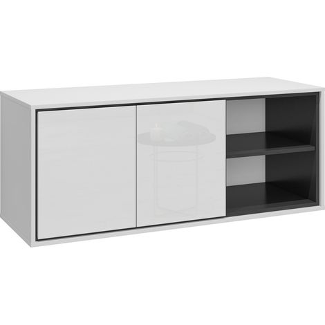 Armario colgante para baño Tecavu 104, Blanco brillante + Blanco, Montada en la pared, Número de puertas: 0, 51x120x48cm, MDF, Aglomerado laminado, Número de cajones: 0