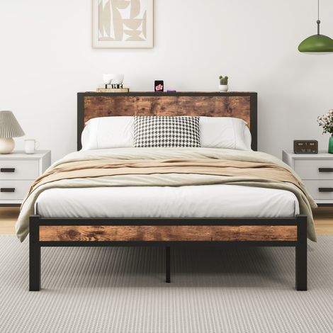 Bett Bettgestell Stauraum 140x200 Metall Holz OKMYHOME (1/5)