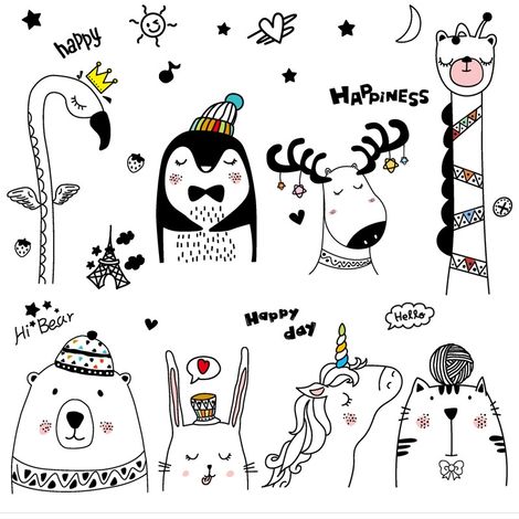 Stickers muraux animaux de dessin animé (Dimensions : 124 cm x 69 cm) (1/5)