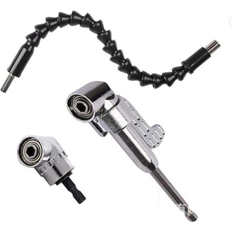 1 jeu de 3. Adaptateur d'extension pour perceuse électrique avec tige flexible et foret à angle droit. (1/5)