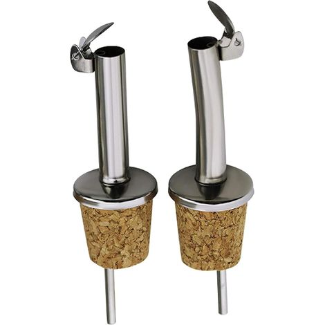Lot de 10 becs verseurs en inox avec bouchons en liège à clapet, verseurs de bouteille pour huile d’olive, vinaigre, sirop, café et vin (1/5)