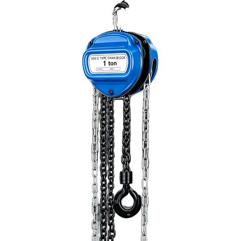 Verricello manuale, capacità 1000 kg, altezza di sollevamento 4 m, catena in acciaio al manganese G80, triplo ingranaggio, doppio gancio (1/5)