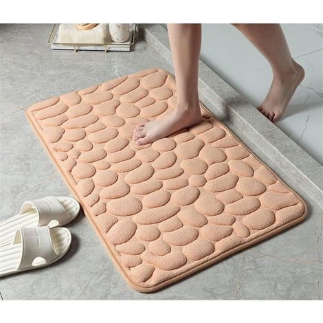 Tapis de salle de bain - Motif galets - Empêche les glissades et les glissements sur le carrelage - 40 x 60 cm, Camel (1/5)