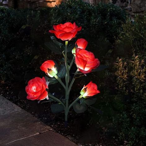 Lampe rose solaire [version améliorée avec 6 fleurs], lampe rose solaire d'extérieur, lampe décorative solaire de jardin, lampe de chemin solaire, convient aux cours, pelouses, jardins, etc (1/5)