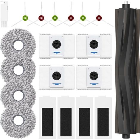 Lot de 20 accessoires pour robot aspirateur Ecovacs Deebot T20 Omni / T20e Omni / T20 Max / T20 Pro, 1 brosse principale, 4 chiffons de nettoyage, 4 filtres Hepa, 4 sacs à poussière, 6 brosses (1/4)