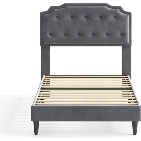 Upholstered Bed Frame with Cozy Button Tufted Headboard & Adjustable Height, Wood Slat Support CHELSEY SINGLE GREY (1/5)