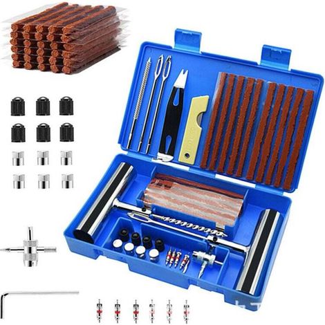 Juego de 58 piezas, kit de reparación de neumáticos, kit de reparación de pinchazos para automóviles, herramientas para reparar pinchazos, apto para neumáticos de automóviles y motocicletas.