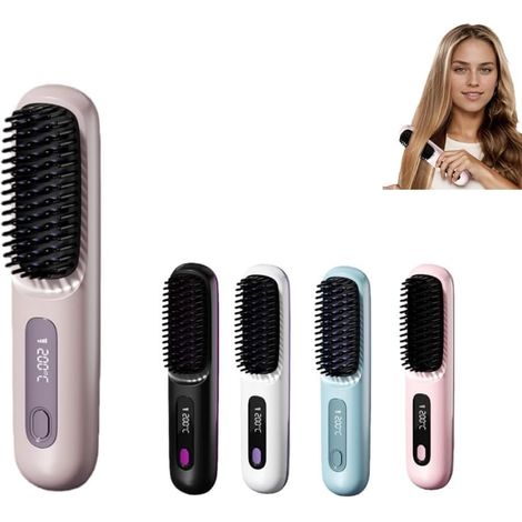 Cocoony Brush for Short Hair, Portable Rechargeable Straightening Brush, Adds Volume in 2 Minutes (Purple)
