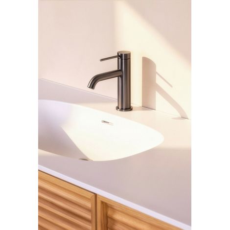 Mitigeur de lavabo en inox ELLIOT modèle bas cartouche céramique Ø25 BASS gris métal (1/5)