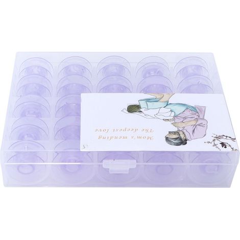 25 multifunktionale, violette Kunststoff-Nähmaschinenspulen für Stickarbeiten, mit Aufbewahrungsbox, kompatibel mit Baifu (1/5)