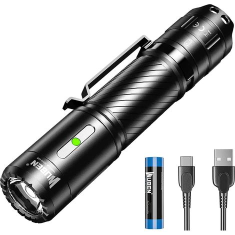 ZOLGINAH C3 Lampe Torche LED Rechargeable, 1200 Lumens Lampe de poche Ultra Puissante, IP68 Étanche Lampe Tactique, Torche USB C 6 Modes pour Enfant Extérieur Camping Randonnée Urgence [Classe énergét (1/5)