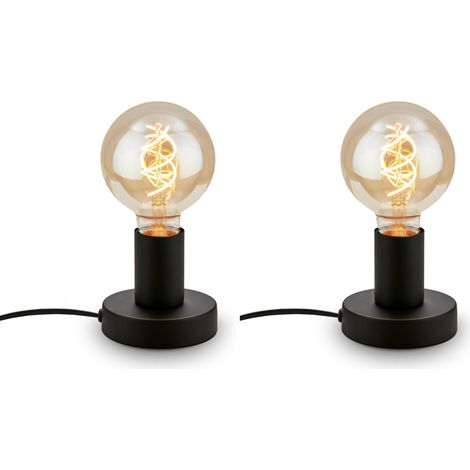 - Lampe de chevet rétro avec interrupteur à câble, douille E27, max. 10 watts, lampe de table vintage, lampe de bureau, lampe de chevet, liseuse, 10x9 cm, noir (Lot de 2) (1/5)