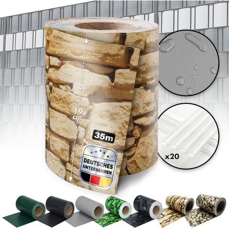 Écran d'intimité, Bandes Brise-Vue, Rouleau de 35 mètres Occultant, 20 Clips de Fixation Inclus, Pierre-0ptikgrob, 19cm x 35 m