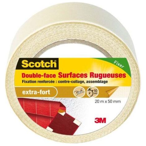 Rouleau adhésif double face 50 mm x 20 m – Fixation extra-forte pour surfaces rugueuses – Polyester marron pour intérieur – Scotch (1/4)
