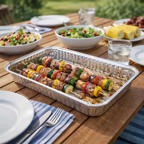 Lot de 4 plateaux en aluminium pour barbecue - 32x23x4 cm (1/5)