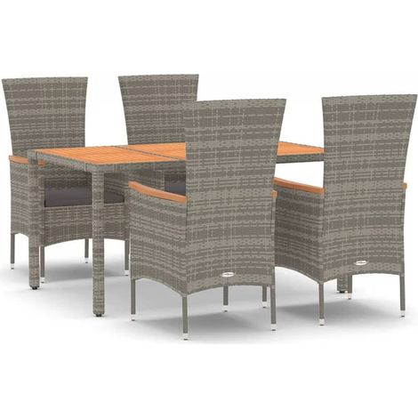 Maison Exclusive - 5-tlg. Garten-Essgruppe mit Kissen Grau Poly R