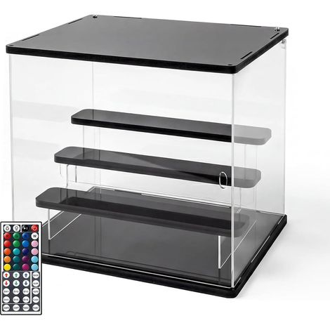 Acryl-Vitrinenkasten mit LED-Beleuchtung, 30 x 23 x 24 cm, Präsentationsbox Transparent mit Fernbedienung, 7 RGB-Farben, staubdichte Vitrine für Figuren, Modelle und Sammlerstücke (1/5)