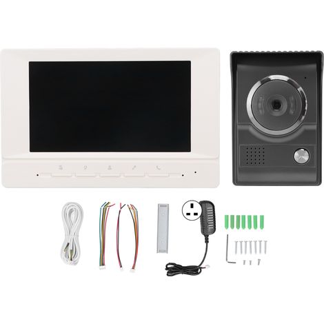 Sonnette vidéo 7 pouces HD, vision nocturne, interphone visuel IP55 étanche pour appartement maison 100-240V prise UK (1/5)