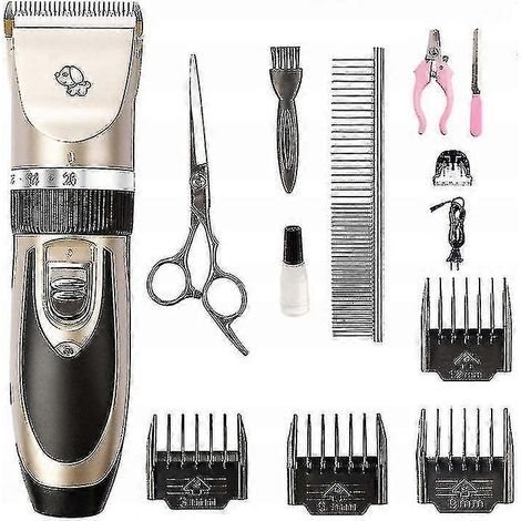Tondeuse pour chiens et chats, tondeuse électrique professionnelle pour chiens à poils longs, rasoir électrique pour le toilettage canin, rechargeable, avec 12 accessoires (1/4)