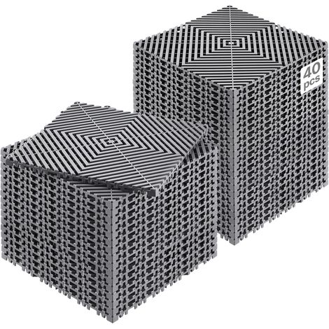 VEVOR Tapis de drainage emboitable, 310x310 mm, dalles de sol de drainage modulaire emboitable, 40 pcs, coussin de sol a episser en PP antiderapant gris, tapis de douche, pour garage, jardin, cuisine